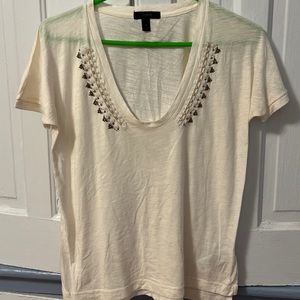 womens J. Crew xs shirt beaded beads jewelry white EUC